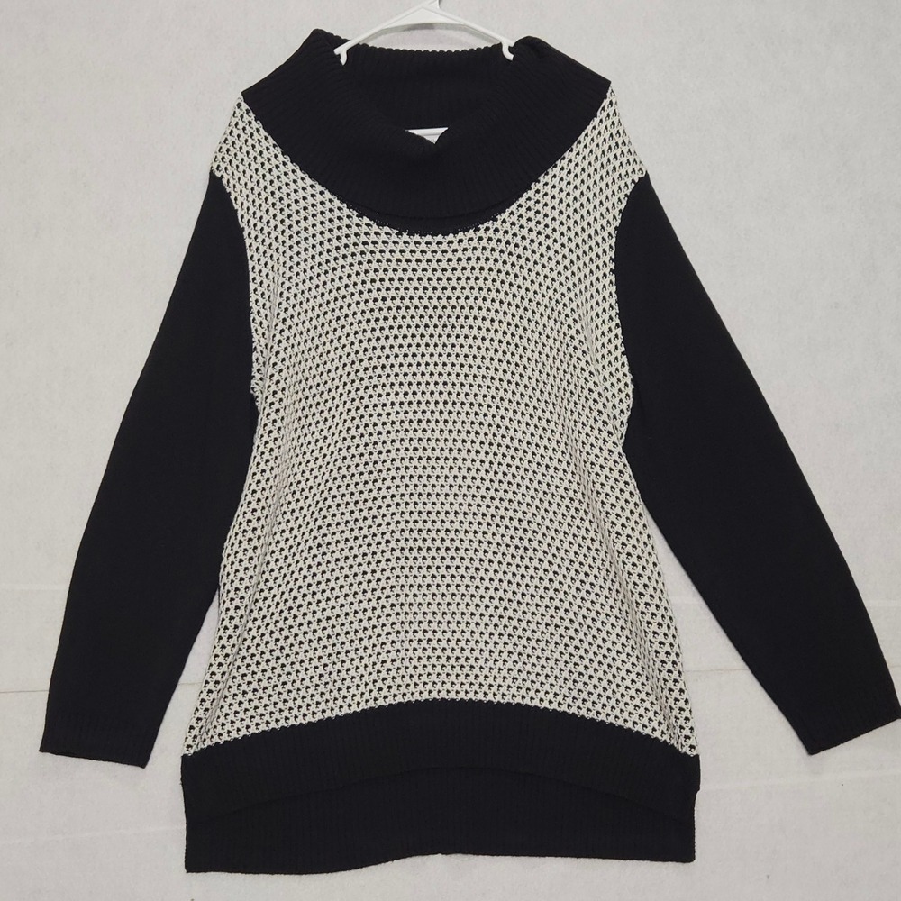 Calvin Klein Black White Geometric Knit Cowl Neck Sweater XL